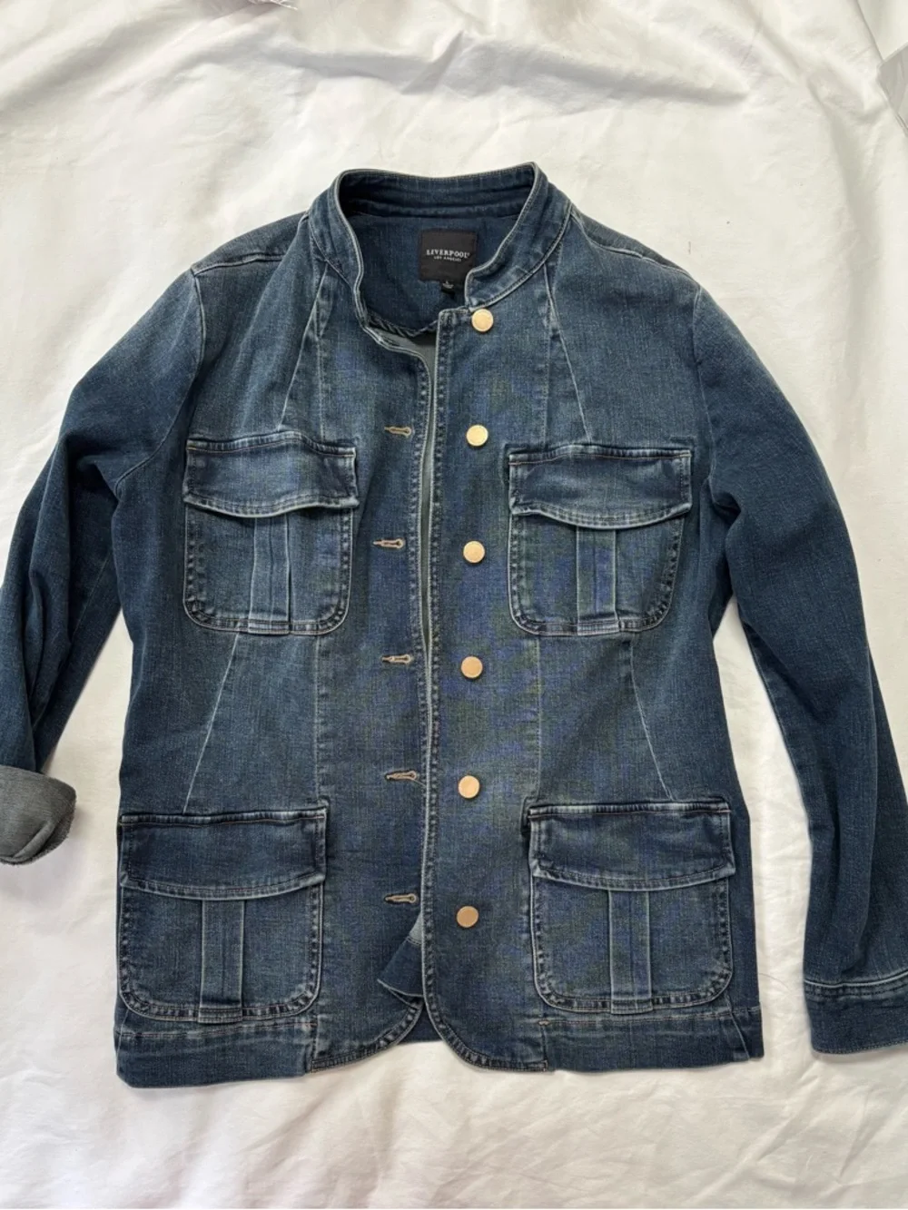 Liverpool Dark Blue Denim Jacket with Front Patch Pockets - Picture 1 of 14